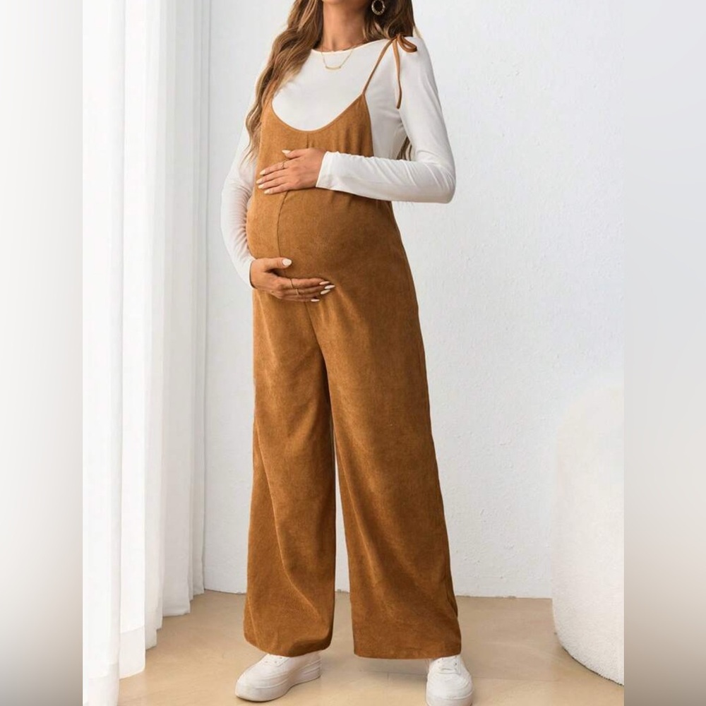 Tan Maternity Jumpsuit